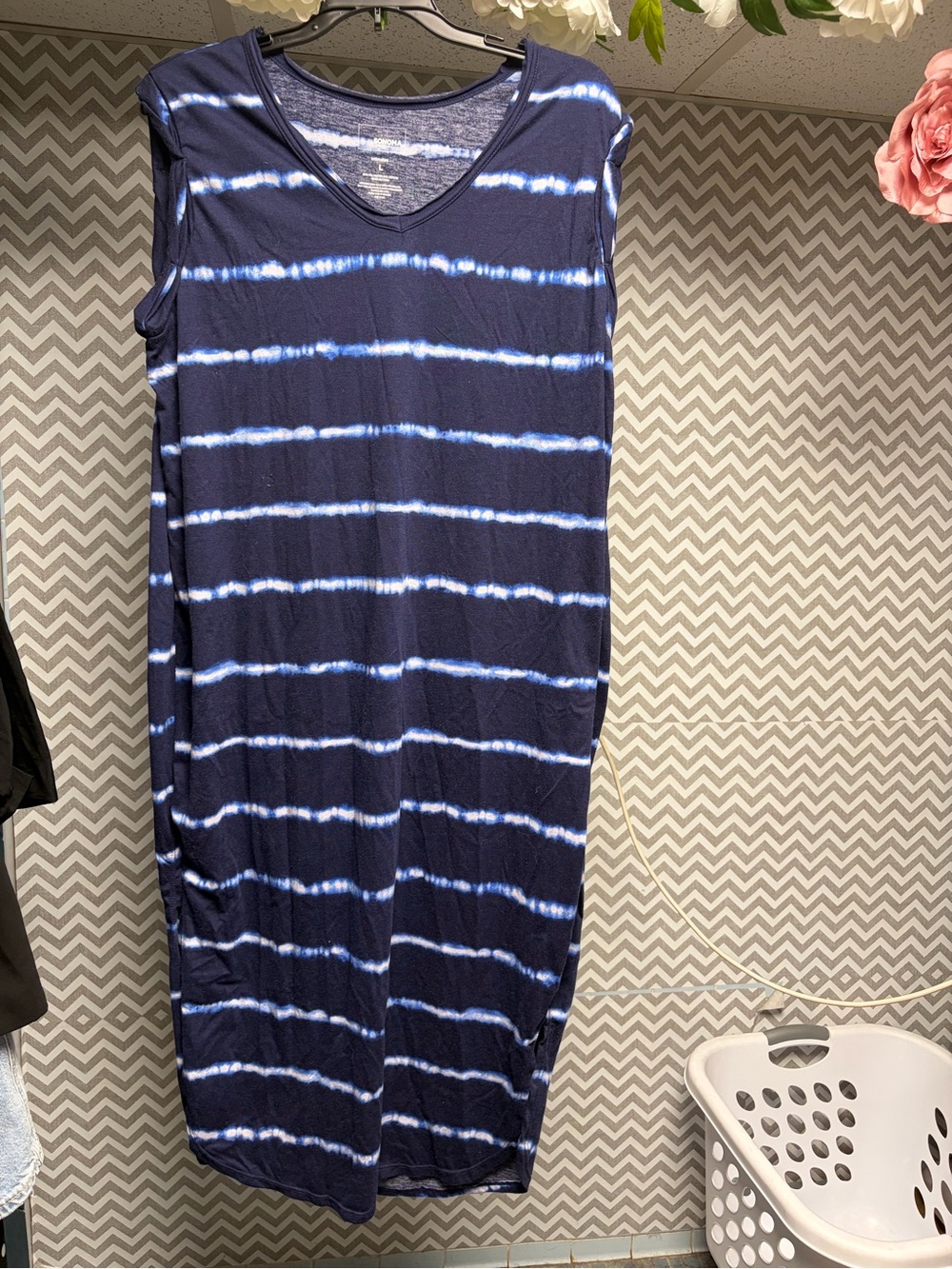 Navy Blue Tie-Dye Sleeveless Maxi Sleep Dress